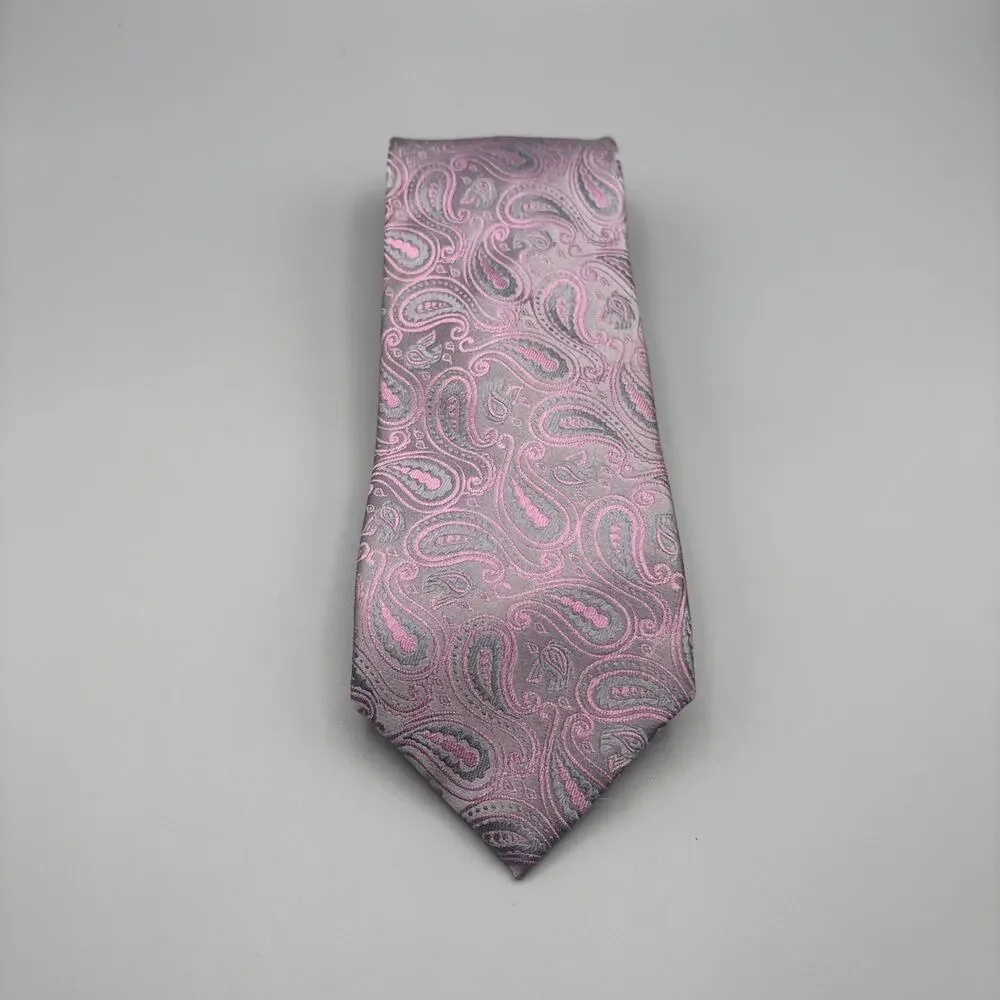 Pronto Uomo Tie Pink Gray Paisley Men Necktie
